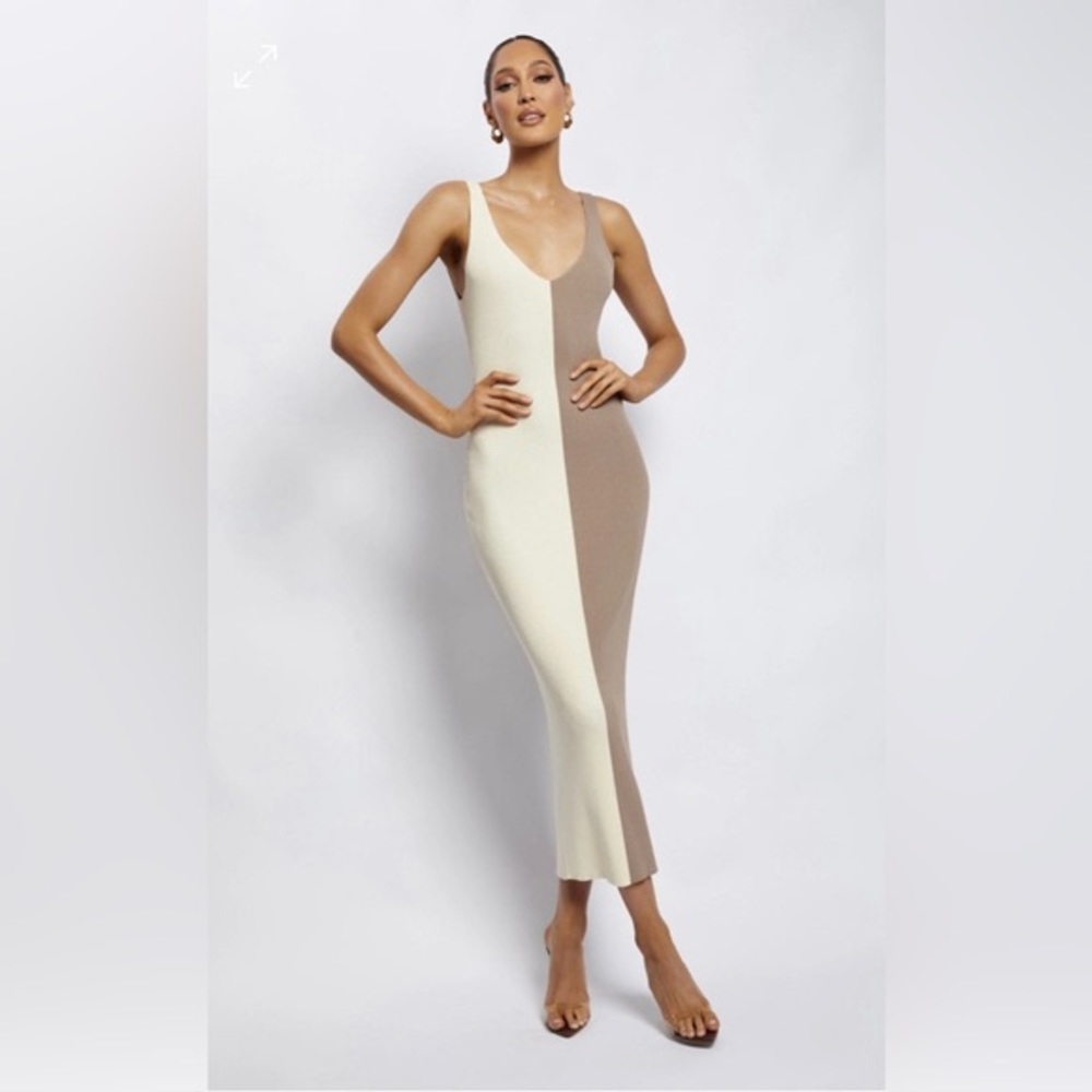 JODIE Two Tone V Neck Midi Dress XXS